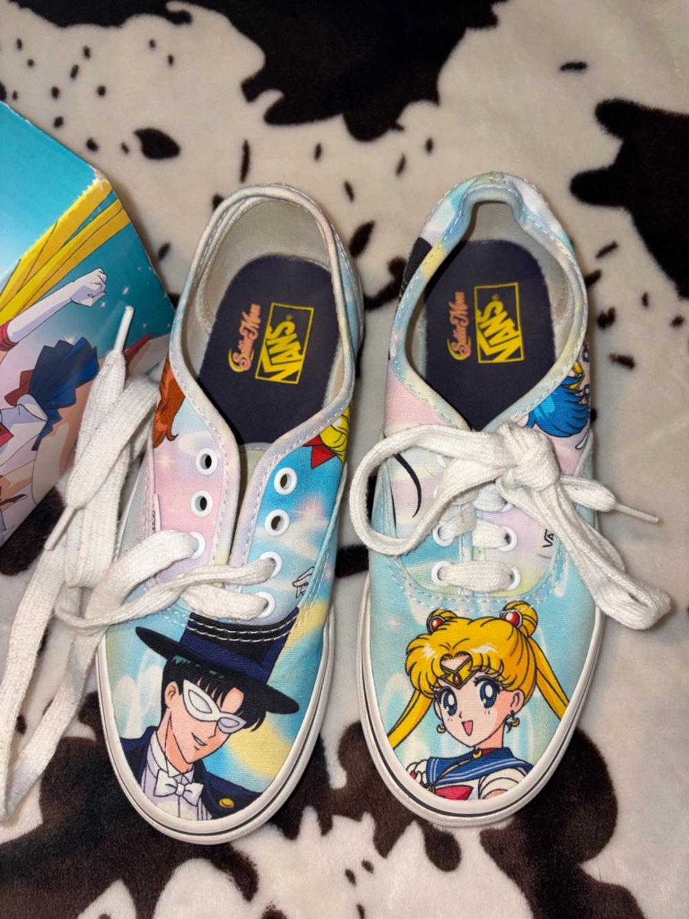 Vans Kids Light Blue and Pastel Pink Sailor Moon Character Sneakers